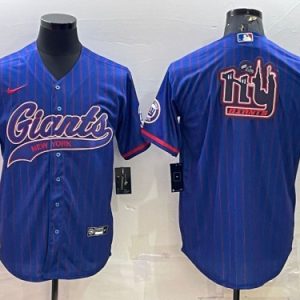 Men New York Giants Blue Team Big Logo With Patch Cool Base Stitched Baseball Jersey