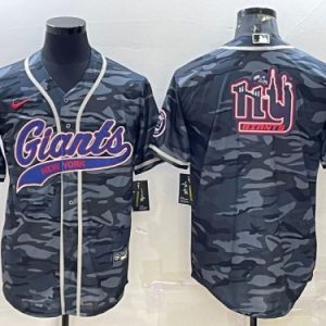 Men New York Giants Gray Camo Team Big Logo With Patch Cool Base Stitched Baseball Jersey