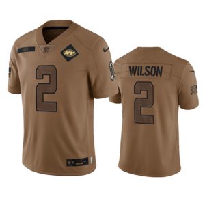 Men New York Jets #2 Zach Wilson 2023 Brown Salute To Service Limited Football Stitched Jersey