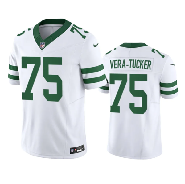 Men New York Jets #75 Alijah Vera-Tucker White 2023 F.U.S.E. Vapor Limited Throwback Stitched Football Jersey