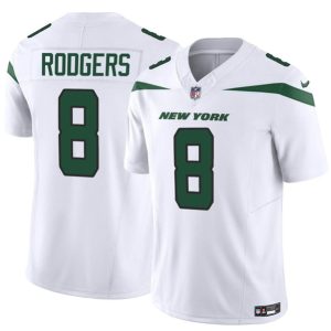 Men New York Jets #8 Aaron Rodgers 2023 F.U.S.E. White Vapor Untouchable Limited Football Stitched Jersey