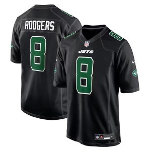 Men New York Jets #8 Aaron Rodgers Black Stitched Jersey