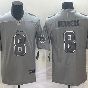 Men New York Jets #8 Aaron Rodgers Gray With Patch Stitched Jersey