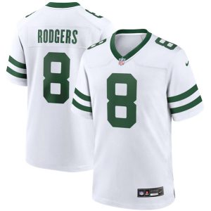 Men New York Jets #8 Aaron Rodgers White Throwback Stitched Game Jersey