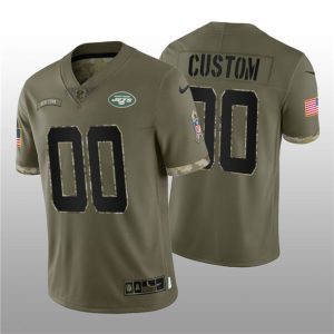 Men New York Jets Active Player Custom 2022 Olive Salute To Service Limited Stitched Jersey