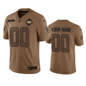 Men New York Jets Active Player Custom 2023 Brown Salute To Setvice Limited Football Stitched Jersey