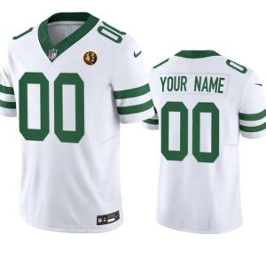 Men New York Jets Active Player Custom White 2023 F.U.S.E. Throwback With John Madden Patch Vapor Limited Football Stitched Jersey