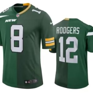 Men New York Jets Front #8 Back #12 Aaron Rodgers Split Green Jersey