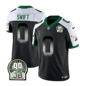 Men Philadelphia Eagles #0 D'Andre Swift Black/White 2023 F.U.S.E. Throwback Vapor Untouchable Limited Football Stitched Jersey