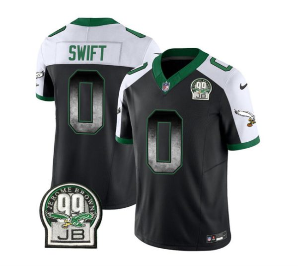 Men Philadelphia Eagles #0 D'Andre Swift Black/White 2023 F.U.S.E. Throwback Vapor Untouchable Limited Football Stitched Jersey