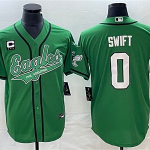 Men Philadelphia Eagles #0 D'Andre Swift Green With C Patch Cool Base Stitched Baseball Jersey