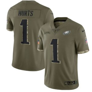 Men Philadelphia Eagles #1 Jalen Hurts 2022 Olive Salute To Service Limited Stitched Jersey