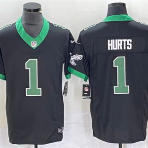 Men Philadelphia Eagles #1 Jalen Hurts Black 2023 F.U.S.E. Vapor Untouchable Stitched Football Jersey