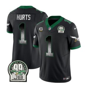 Men Philadelphia Eagles #1 Jalen Hurts Black 2023 F.U.S.E. With 3-star C Patch Throwback Vapor Untouchable Limited Football Stitched Jersey