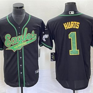 Men Philadelphia Eagles #1 Jalen Hurts Black Cool Base Stitched Baseball Jersey