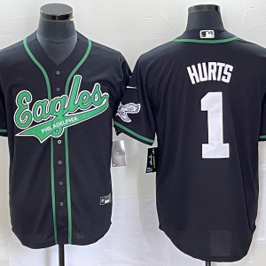 Men Philadelphia Eagles #1 Jalen Hurts Black Cool Base Stitched Baseball Jersey