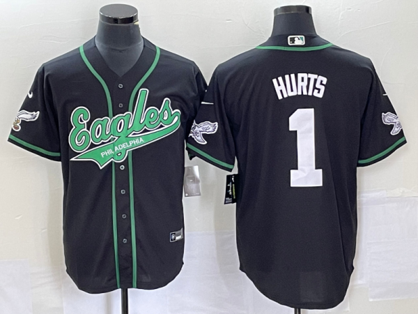 Men Philadelphia Eagles #1 Jalen Hurts Black Cool Base Stitched Baseball Jersey