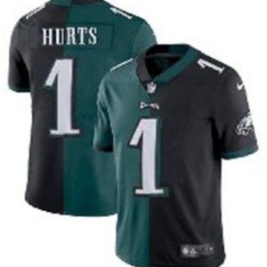 Men Philadelphia Eagles #1 Jalen Hurts Black & Green Split Limited Stitched Jersey