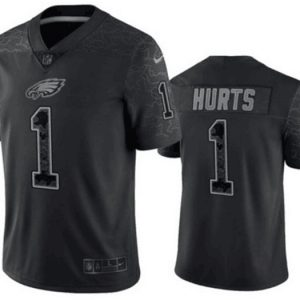 Men Philadelphia Eagles #1 Jalen Hurts Black Reflective Limited Stitched Football Jersey