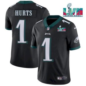 Men Philadelphia Eagles #1 Jalen Hurts Black Super Bowl LVII Patch Vapor Untouchable Limited Stitched Jersey