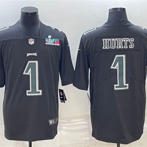 Men Philadelphia Eagles #1 Jalen Hurts Black Super Bowl LVII Patch Vapor Untouchable Limited Stitched Jersey