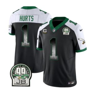 Men Philadelphia Eagles #1 Jalen Hurts Black/White 2023 F.U.S.E. With 3-star C Patch Throwback Vapor Untouchable Limited Football Stitched Jersey