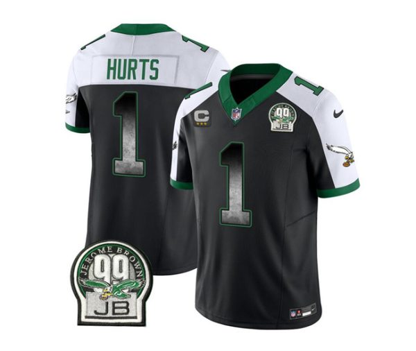 Men Philadelphia Eagles #1 Jalen Hurts Black/White 2023 F.U.S.E. With 3-star C Patch Throwback Vapor Untouchable Limited Football Stitched Jersey