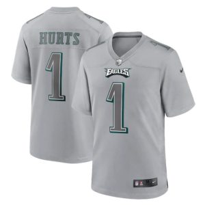 Men Philadelphia Eagles #1 Jalen Hurts Gray Atmosphere Fashion Stitched Game Jersey