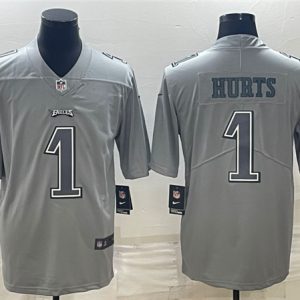 Men Philadelphia Eagles #1 Jalen Hurts Gray Atmosphere Fashion Stitched Jersey