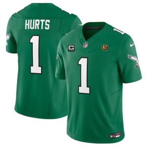 Men Philadelphia Eagles #1 Jalen Hurts Green 2023 F.U.S.E. Throwback With 3-star C Patch And John Madden Patch Vapor Limited Football Stitched Jersey