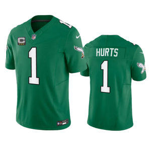 Men Philadelphia Eagles #1 Jalen Hurts Green 2023 F.U.S.E. Vapor Untouchable With C Patch Stitched Football Jersey