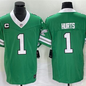 Men Philadelphia Eagles #1 Jalen Hurts Green 2023 F.U.S.E. Vapor Untouchable With C Patch Stitched Football Jersey