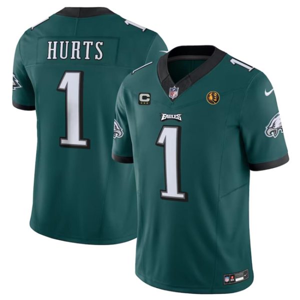 Men Philadelphia Eagles #1 Jalen Hurts Green 2023 F.U.S.E. With 3-star C Patch And John Madden Patch Vapor Limited Football Stitched Jersey