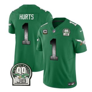 Men Philadelphia Eagles #1 Jalen Hurts Green 2023 F.U.S.E. With 3-star C Patch Throwback Vapor Untouchable Limited Football Stitched Jersey