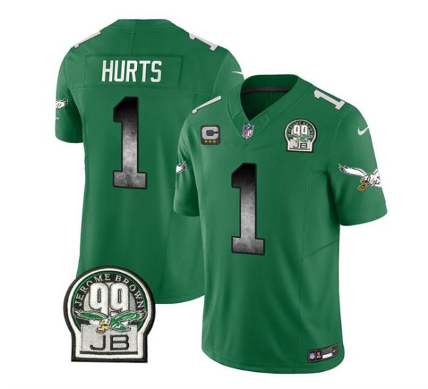 Men Philadelphia Eagles #1 Jalen Hurts Green 2023 F.U.S.E. With 3-star C Patch Throwback Vapor Untouchable Limited Football Stitched Jersey