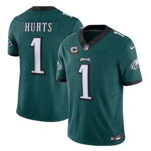 Men Philadelphia Eagles #1 Jalen Hurts Green 2023 F.U.S.E. With C Patch Vapor Untouchable Stitched Football Jersey