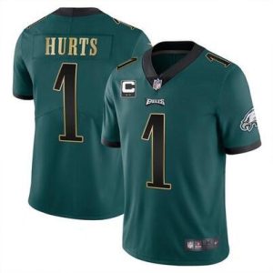 Men Philadelphia Eagles #1 Jalen Hurts Green Golden 2-star C Patch Vapor Untouchable Limited Stitched Jersey