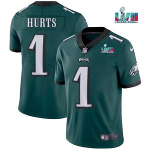 Men Philadelphia Eagles #1 Jalen Hurts Green Super Bowl LVII Patch Vapor Untouchable Limited Stitched Jersey