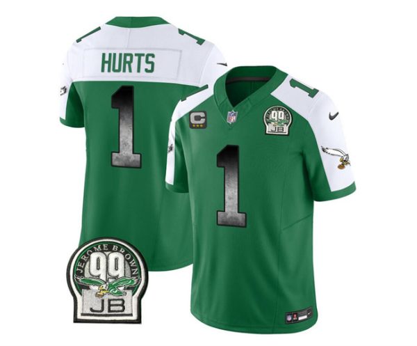 Men Philadelphia Eagles #1 Jalen Hurts Green/White 2023 F.U.S.E. With 3-star C Patch Throwback Vapor Untouchable Limited Football Stitched Jersey