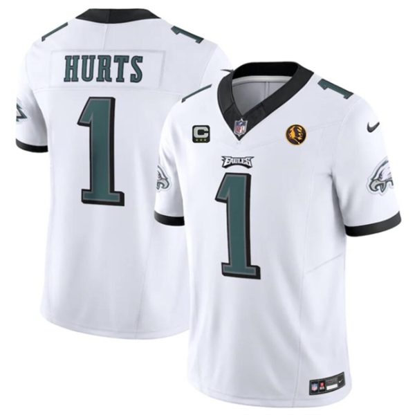 Men Philadelphia Eagles #1 Jalen Hurts White 2023 F.U.S.E. With 3-star C Patch And John Madden Patch Vapor Limited Football Stitched Jersey