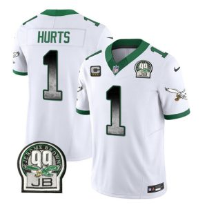 Men Philadelphia Eagles #1 Jalen Hurts White 2023 F.U.S.E. With 3-star C Patch Throwback Vapor Untouchable Limited Football Stitched Jersey