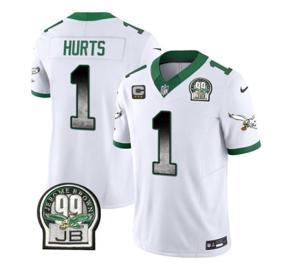 Men Philadelphia Eagles #1 Jalen Hurts White 2023 F.U.S.E. With 3-star C Patch Throwback Vapor Untouchable Limited Football Stitched Jersey