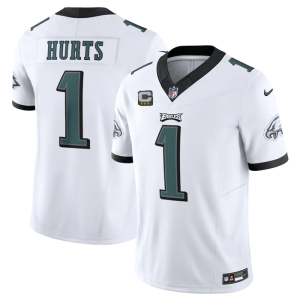 Men Philadelphia Eagles #1 Jalen Hurts White 2023 F.U.S.E. With C Patch Vapor Untouchable Limited Stitched Football Jersey