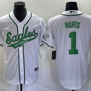 Men Philadelphia Eagles #1 Jalen Hurts White Cool Base Stitched Baseball Jersey