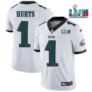 Men Philadelphia Eagles #1 Jalen Hurts White Super Bowl LVII Patch Vapor Untouchable Limited Stitched Jersey