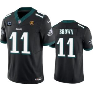 Men Philadelphia Eagles #11 A. J. Brown Black 2023 F.U.S.E. With 1-star C Patch And John Madden Patch Vapor Limited Football Stitched Jersey