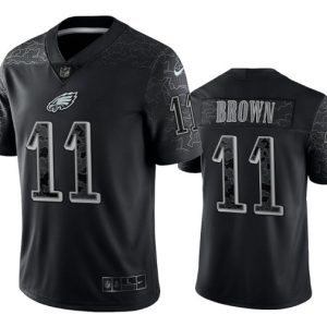 Men Philadelphia Eagles #11 A. J. Brown Black Reflective Limited Stitched Jersey