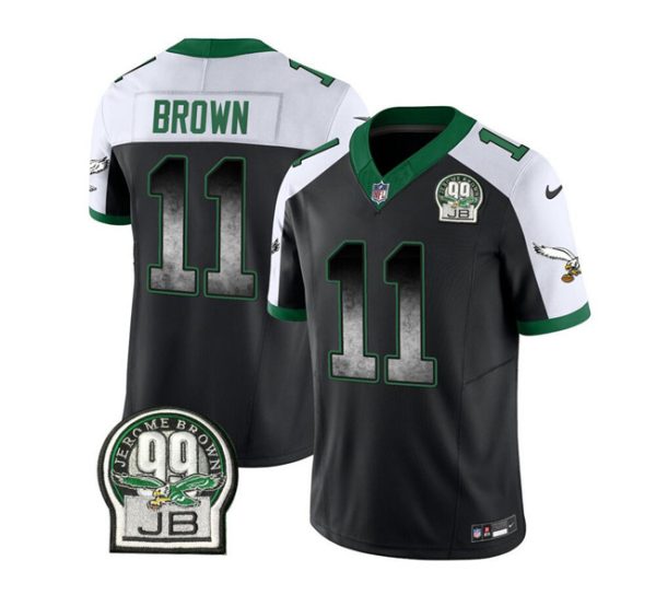 Men Philadelphia Eagles #11 A. J. Brown Black/White 2023 F.U.S.E. Throwback Vapor Untouchable Limited Football Stitched Jersey