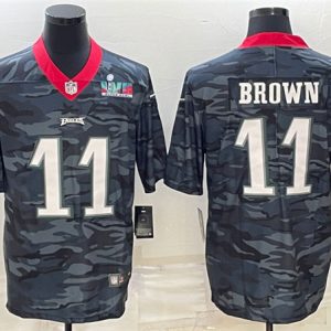 Men Philadelphia Eagles #11 A. J. Brown Camo Super Bowl LVII Patch Limited Stitched Jersey