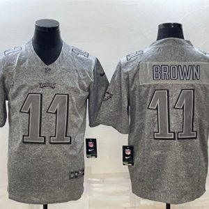 Men Philadelphia Eagles #11 A. J. Brown Gray Stitched Jersey